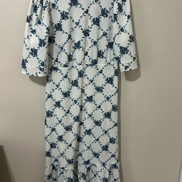Blue Floral Print Puff Sleeve Dress - Picture 1 of 3